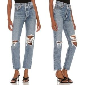 AGOLDE 90’s Pinch Waist Jeans – Destroyed Backdrop Wash, Size 25
